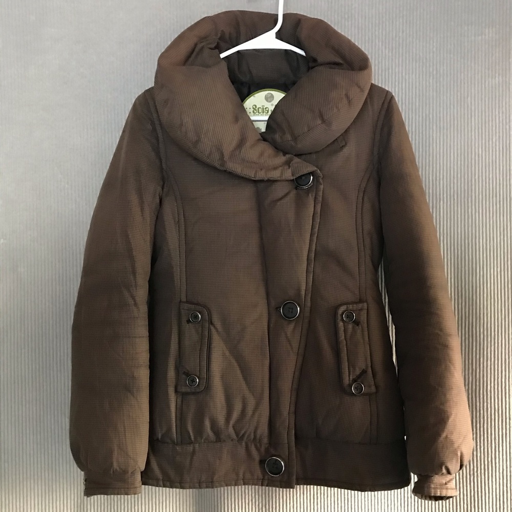 SOIA & KYO down puffer coat brown houndstooth XS - Picture 15 of 15